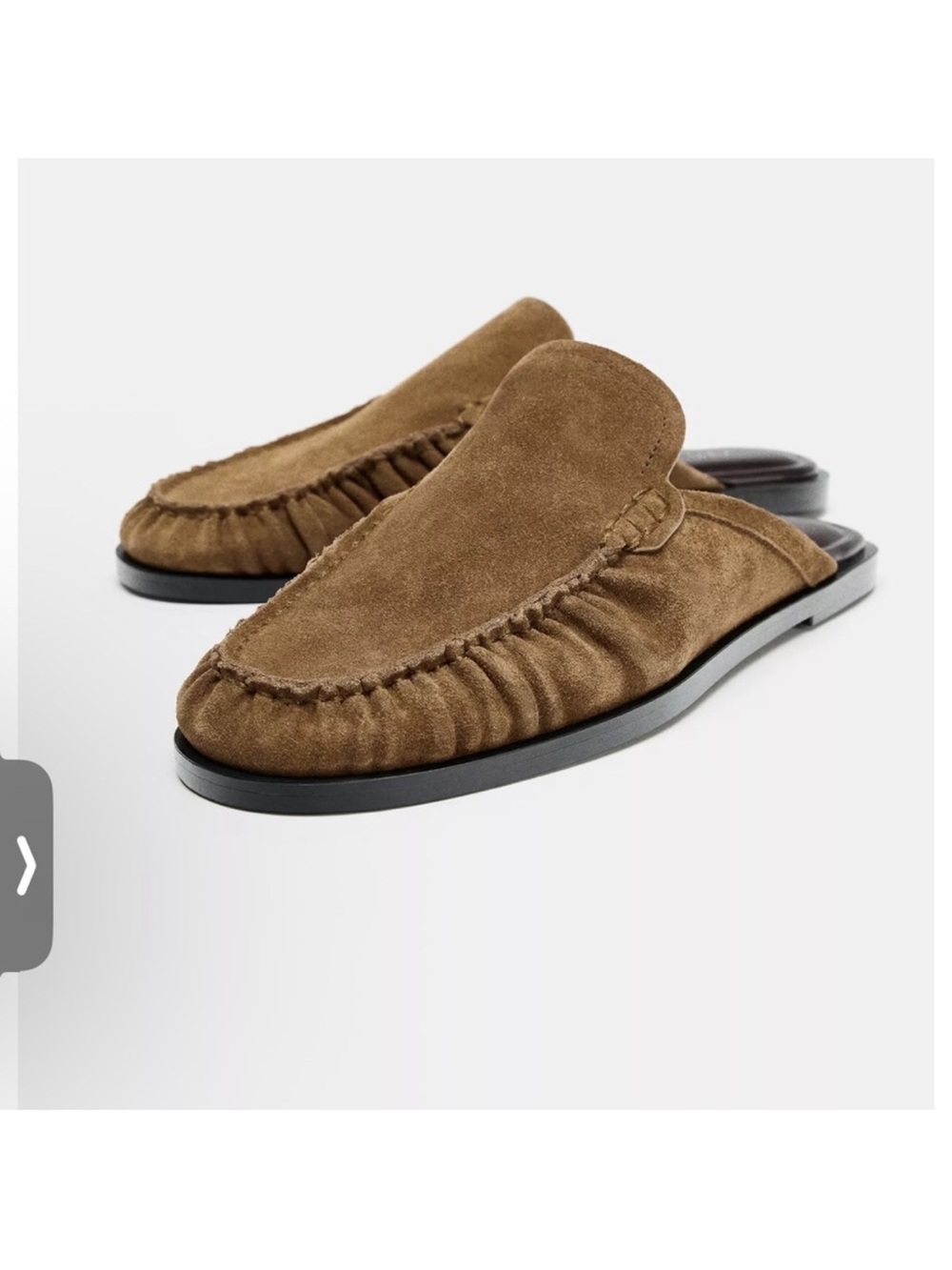 Zara Tan Suede Ruched Backless Mules
